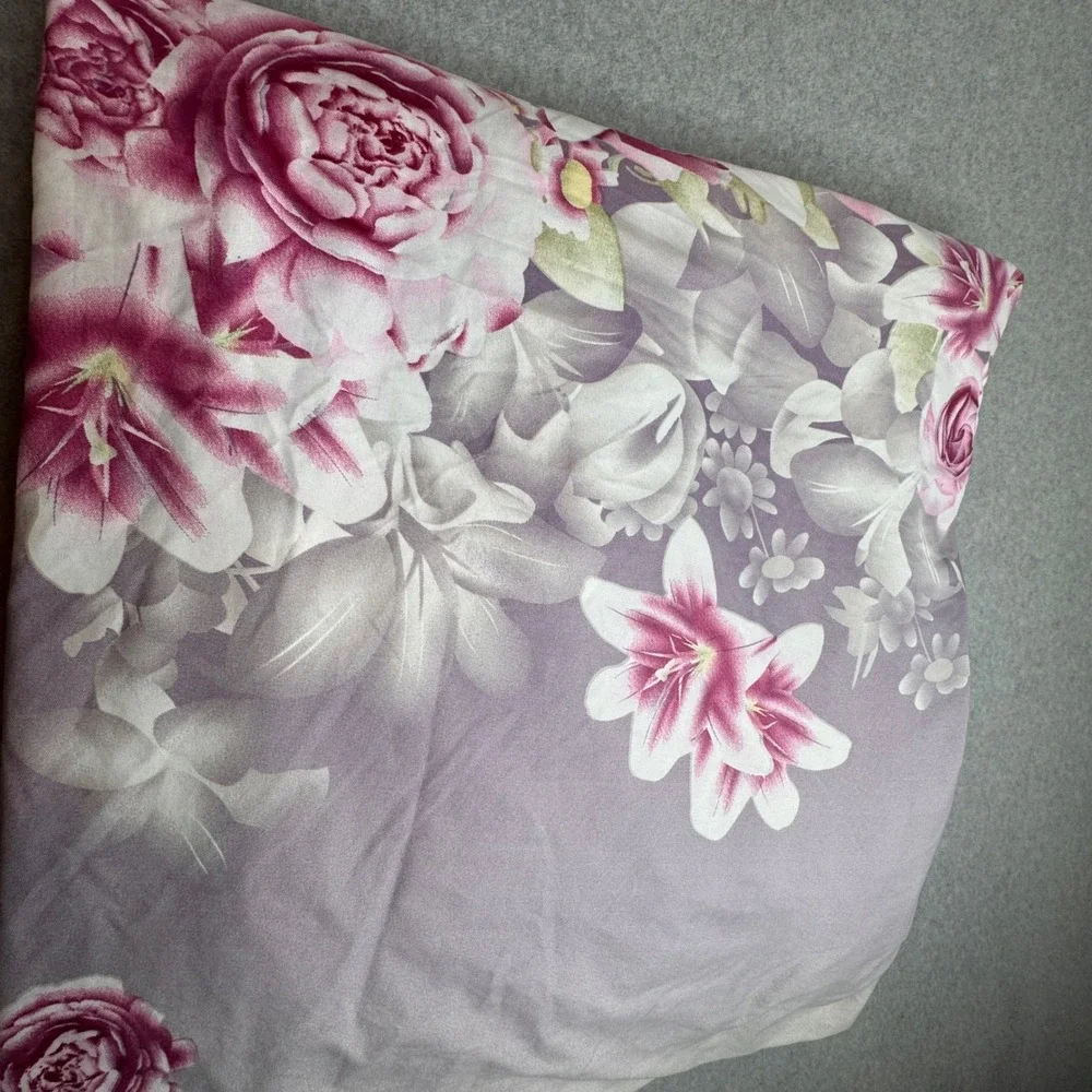Queen‎ Duvet Cover Floral Gray Pink Roses Lilies Decorative Luxury Bedding
